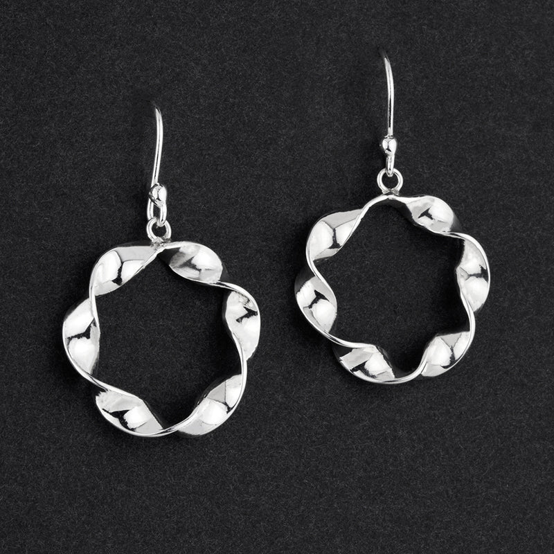 ribbon hoop sterling silver earrings