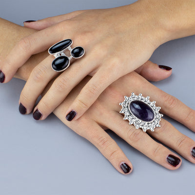 Midnight Crown Chunky Silver Amethyst Ring