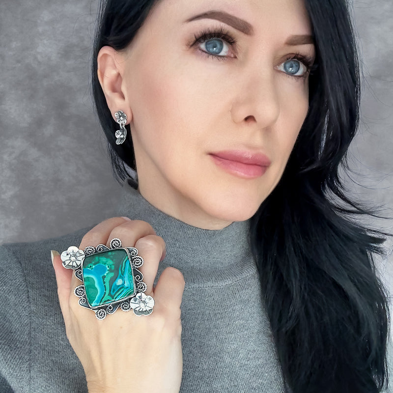 oversized chrysocolla Mexican silver ring