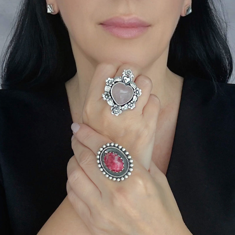 heart in bloom Mexican silver ring