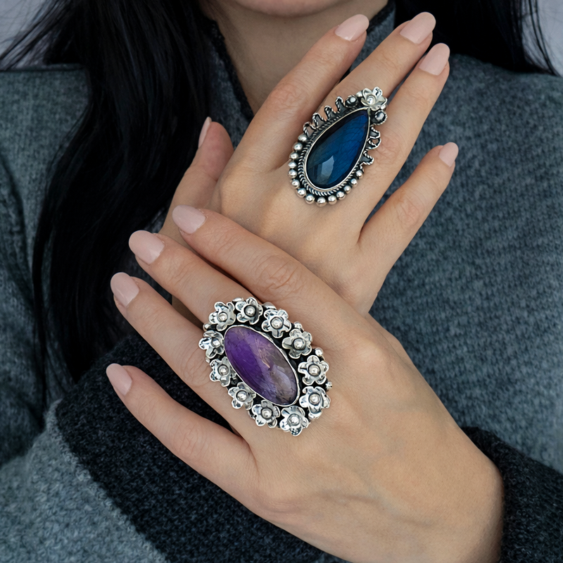 large sterling silver labradorite ring