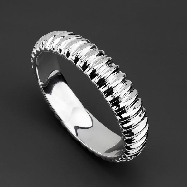 Ripple Effect Chunky Silver Bangle - Reveka Rose