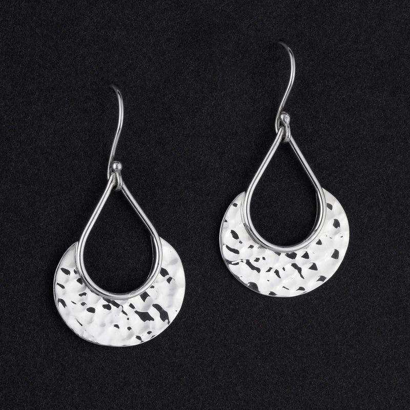 rippling moon hammered silver dangle earrings