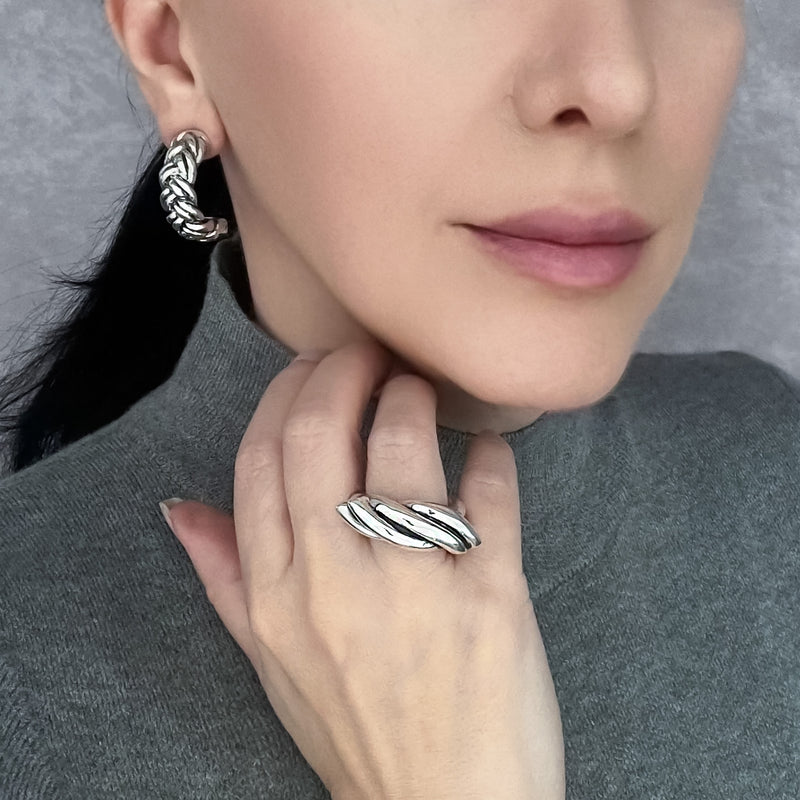 chunky silver double rope ring