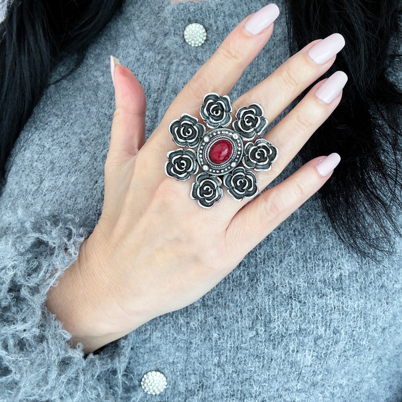 coral rose cocktail ring