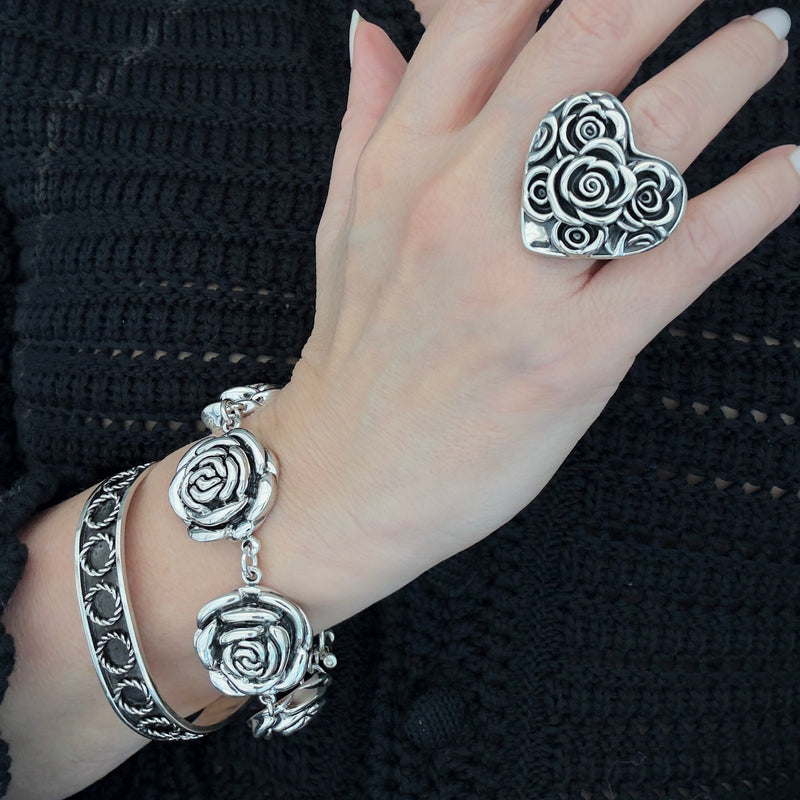 electroformed sterling silver rose heart ring