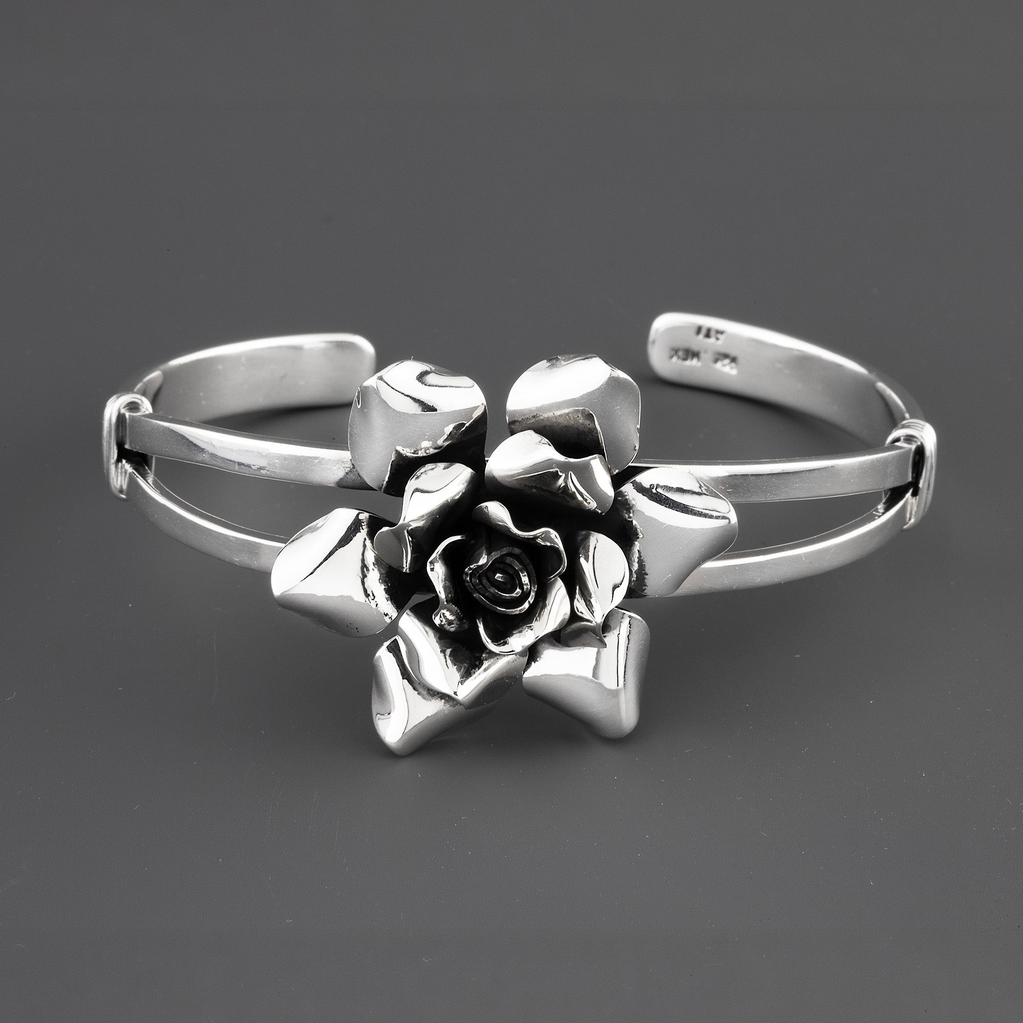 Rose Mexican Sterling Silver Cuff Bracelet | Carved Rose Bracelet Rose Mexican Sterling Silver Cuff Bracelet | Carved Rose Bracelet