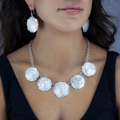 Mother of Pearl Carved Rose Necklace