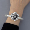 Vintage Electroformed Silver Rose Cuff Bracelet
