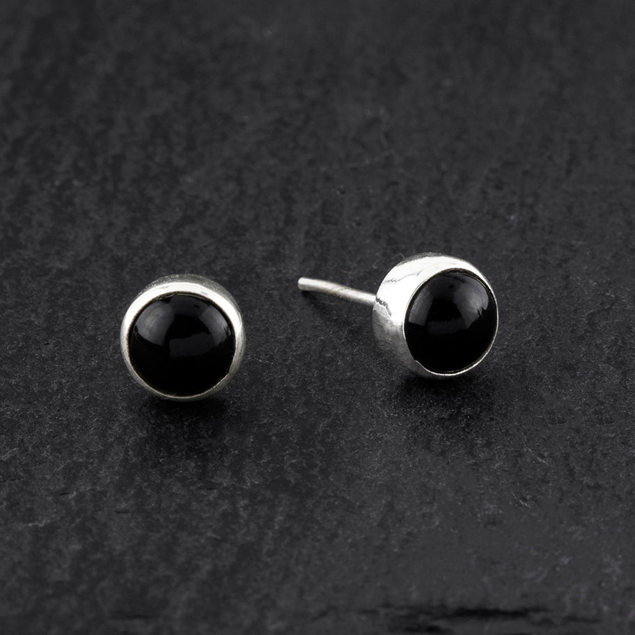 round black onyx silver stud earrings