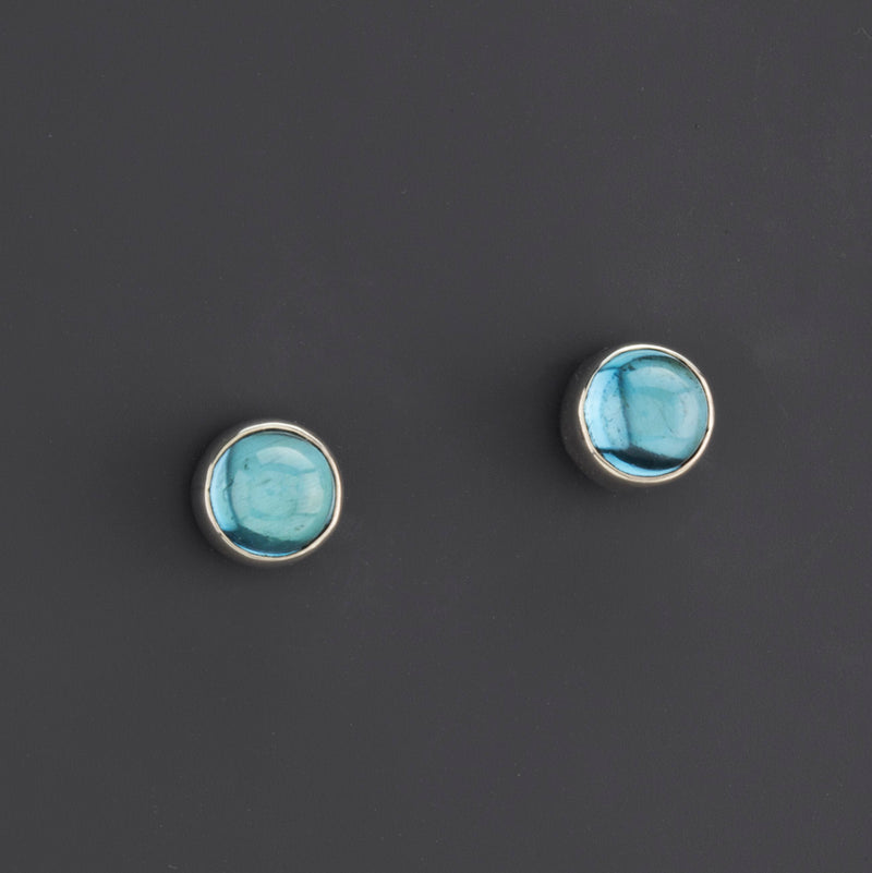 round blue topaz sterling silver stud earrings