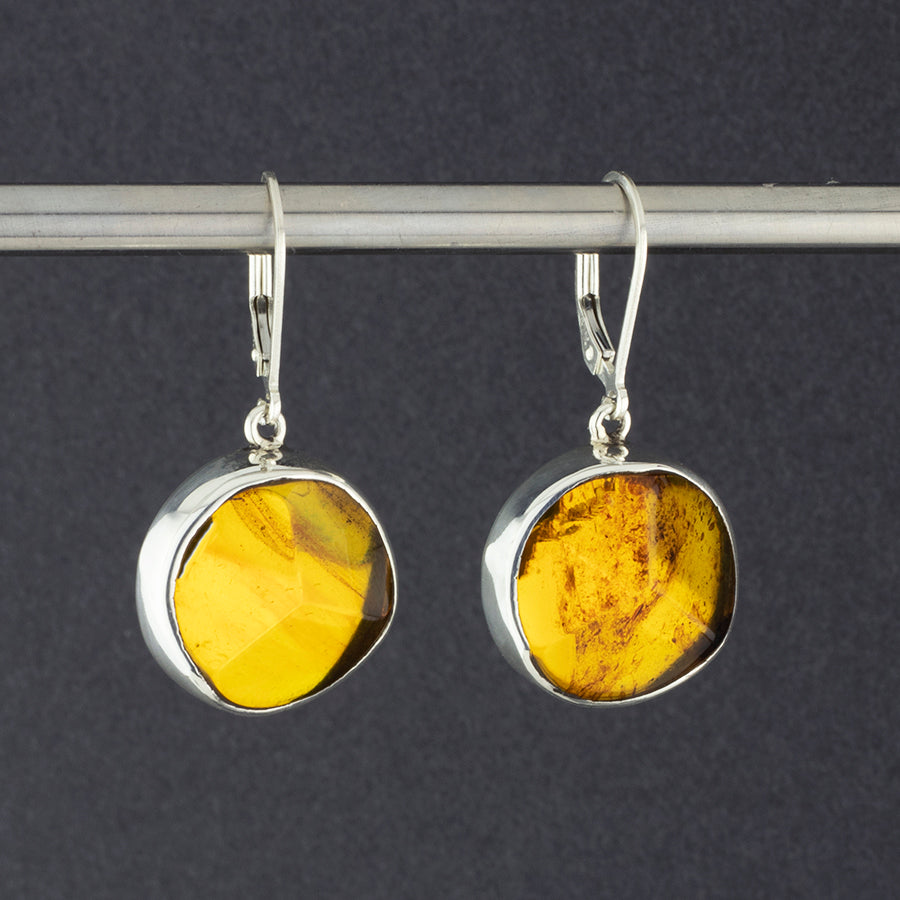 round faceted amber leverback drop earrings