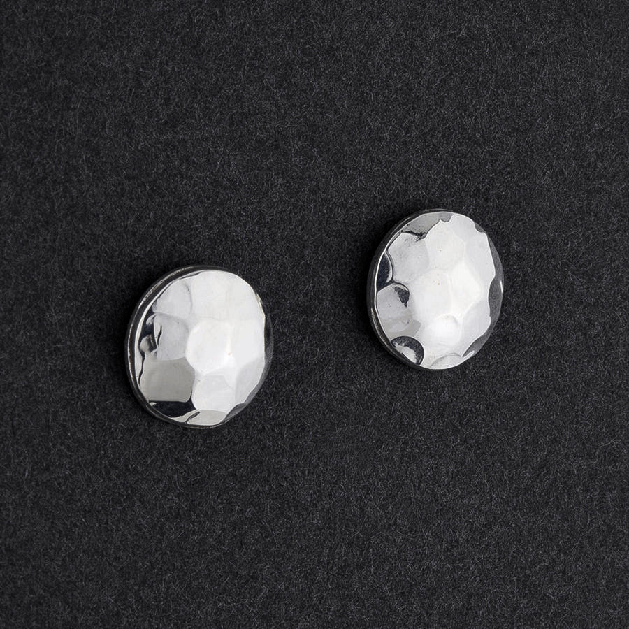Round Hammered Silver Stud Earrings Reveka Rose