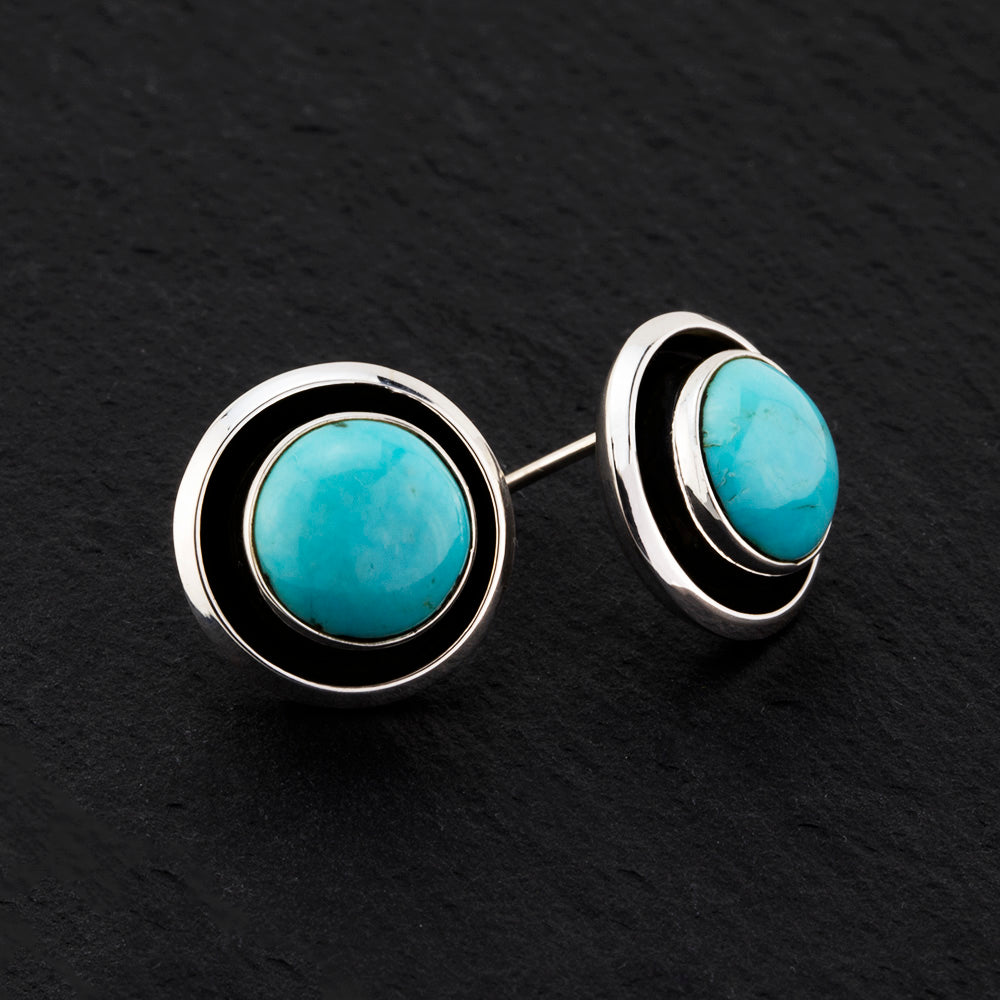 round turquoise button stud earrings
