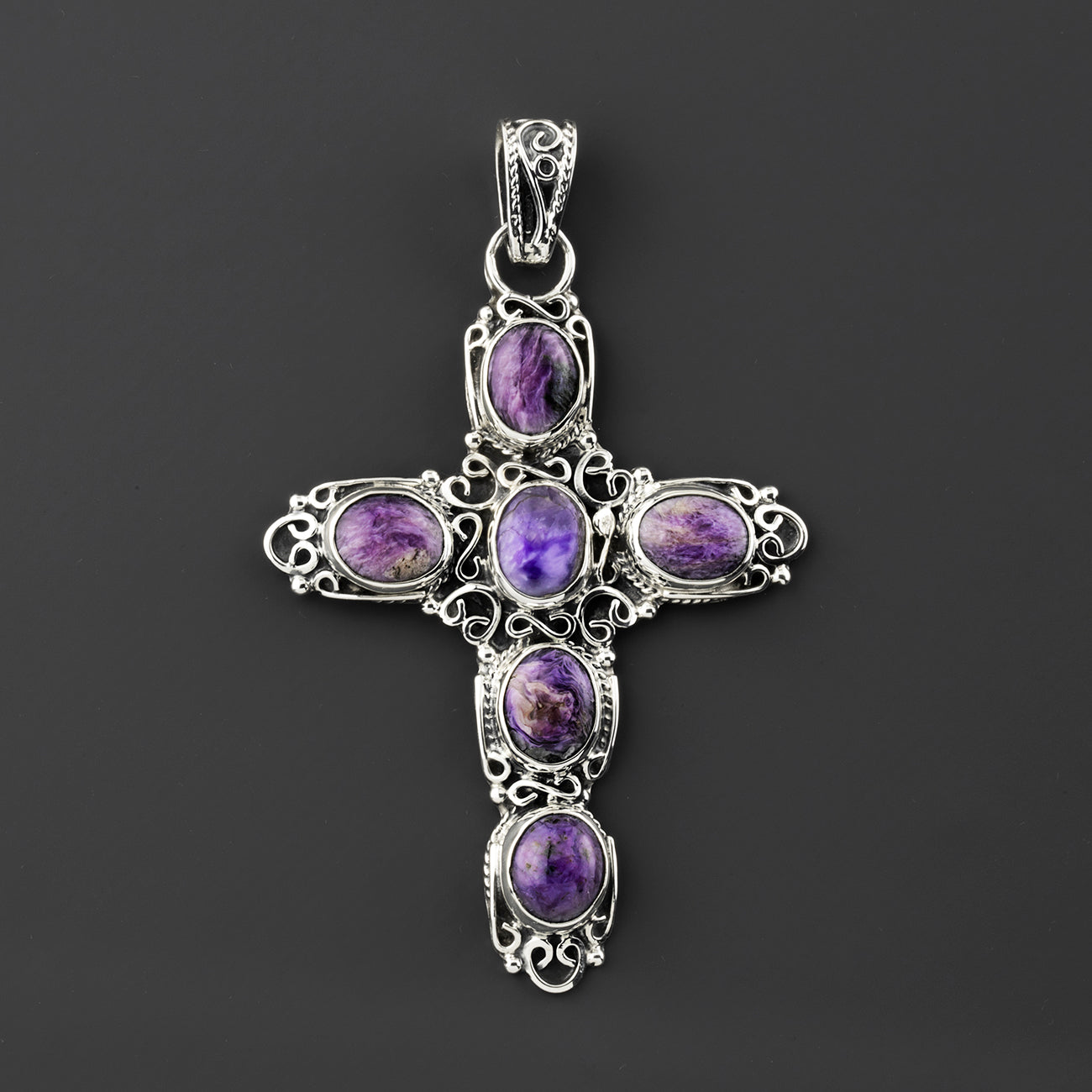 royal faith charoite cross pendant