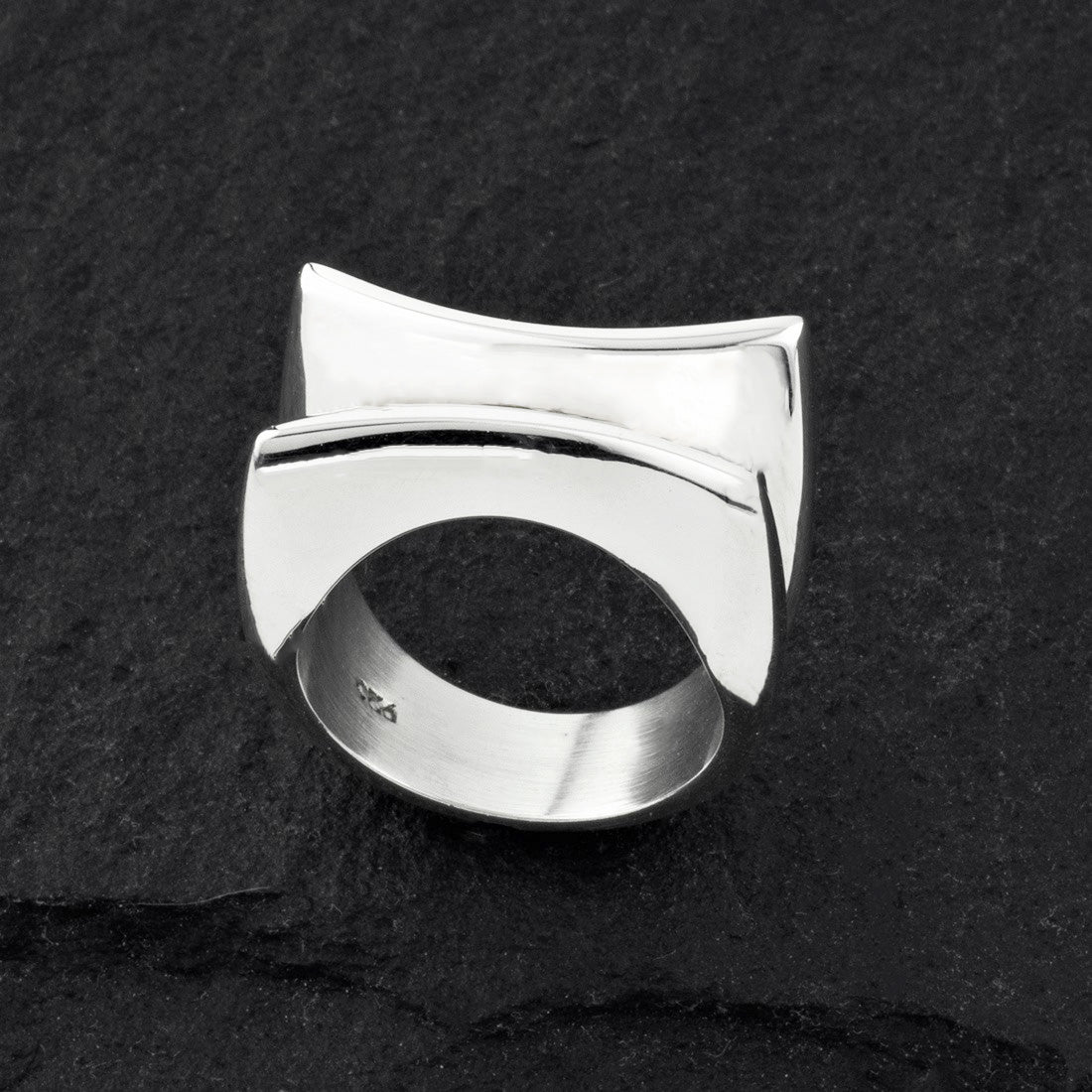 runway curve solid sterling silver ring