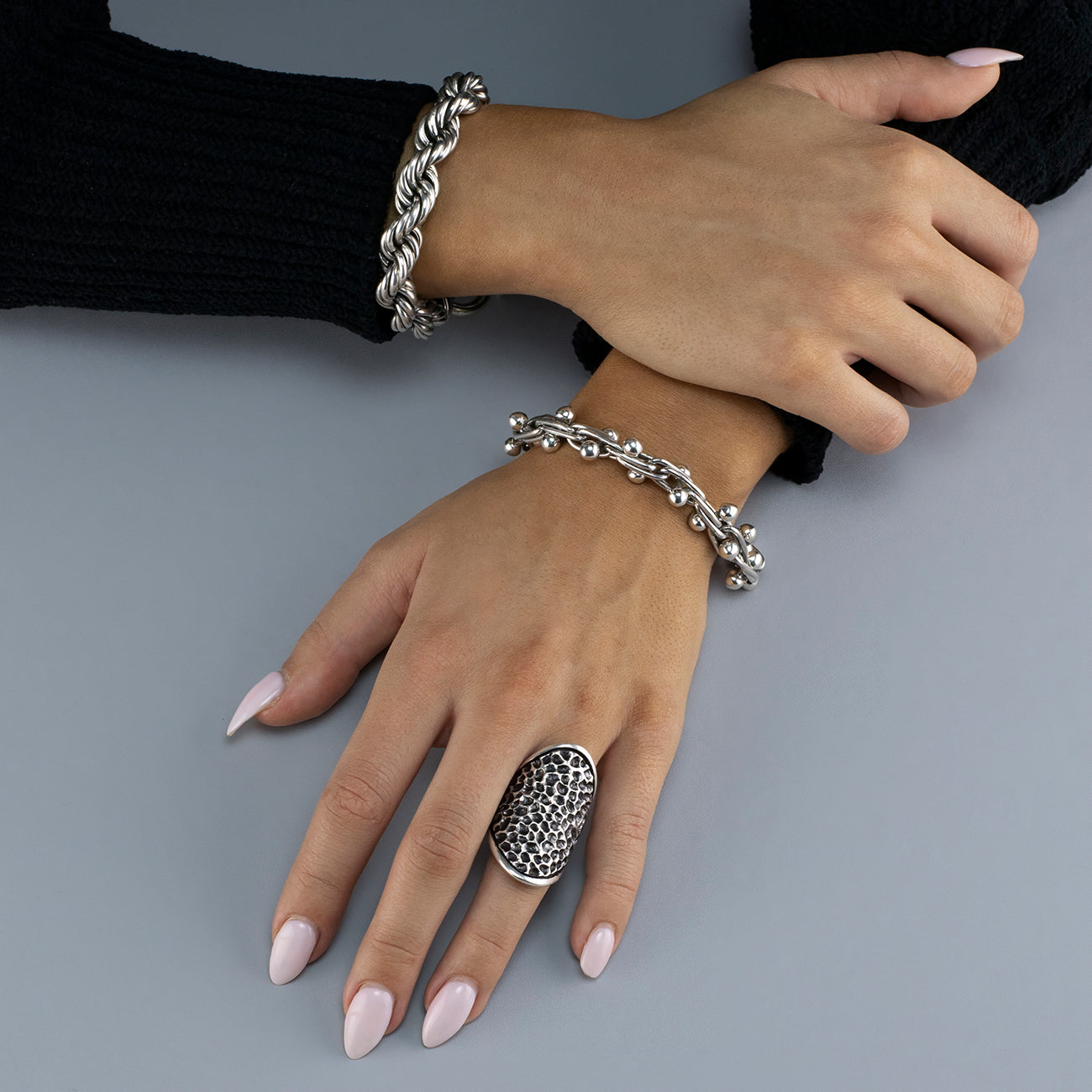 Long Rustic Sterling Silver Saddle Ring