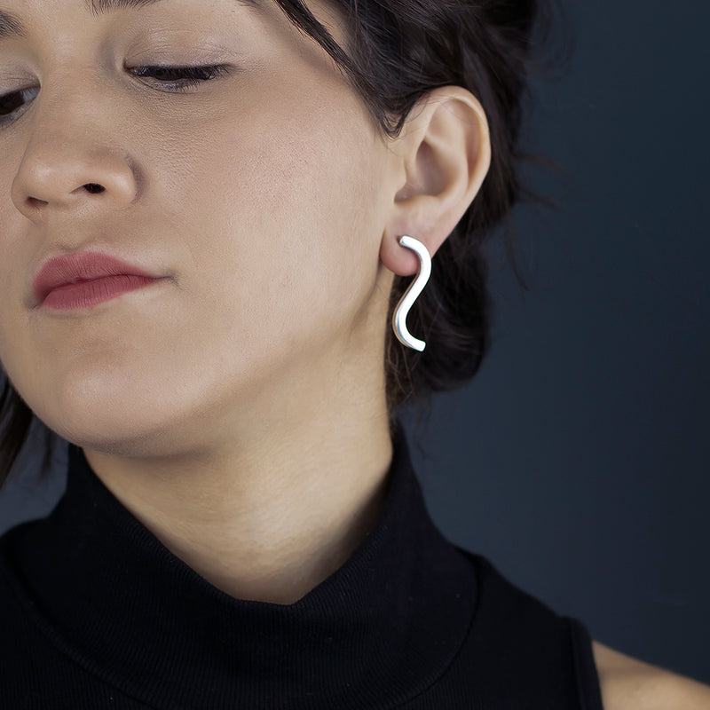large sterling silver s shape stud earrings