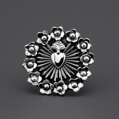 sacred bloom Mexican silver ring