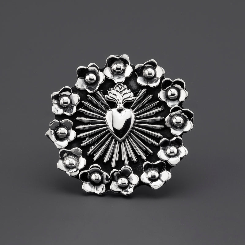 sacred bloom Mexican silver ring