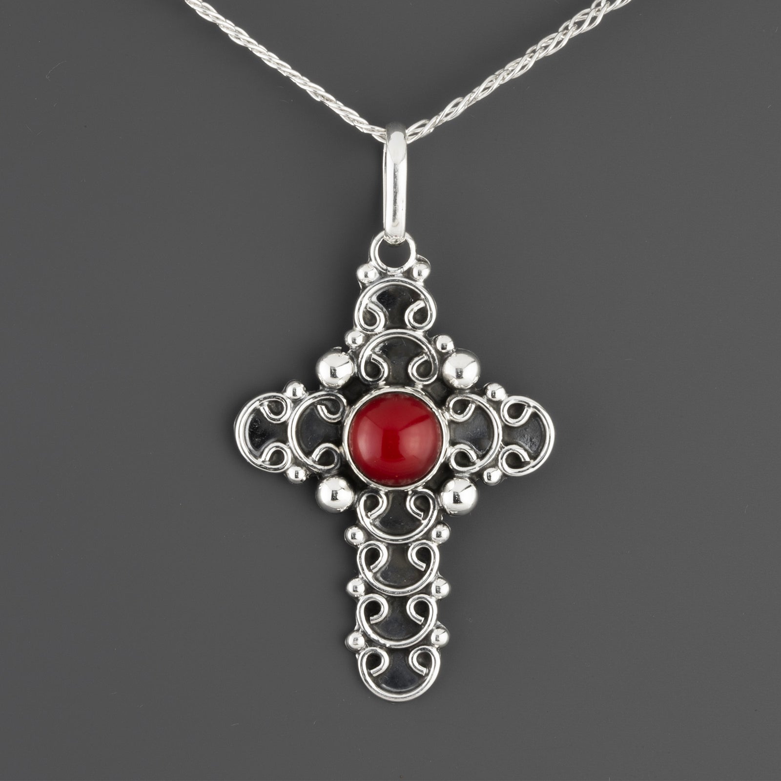 sacted flame Taxco cross pendant