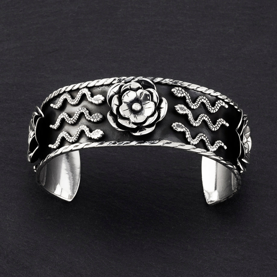 sacred garden Mexican silver cuff bracelet