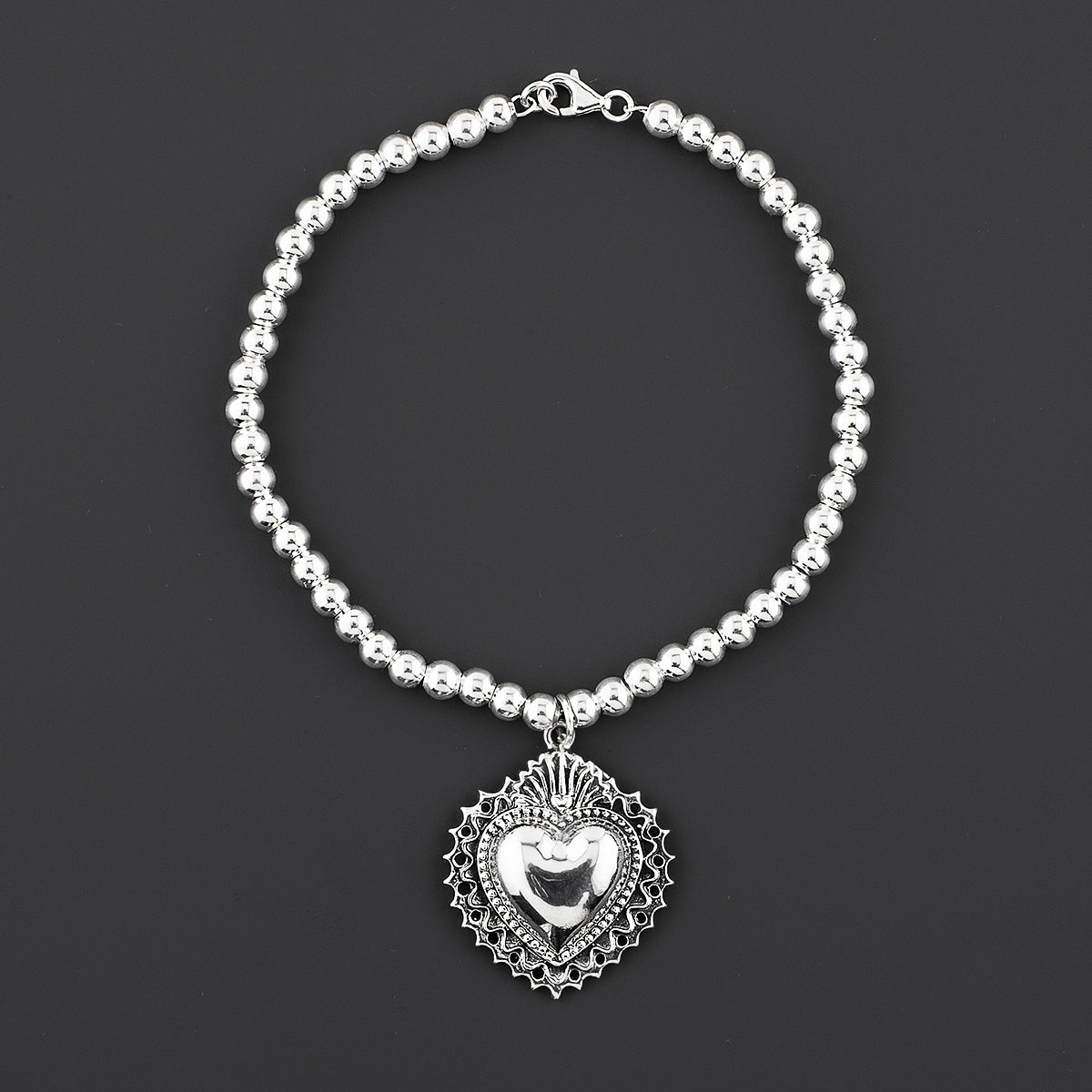 sacred heart beaded silver charm bracelet