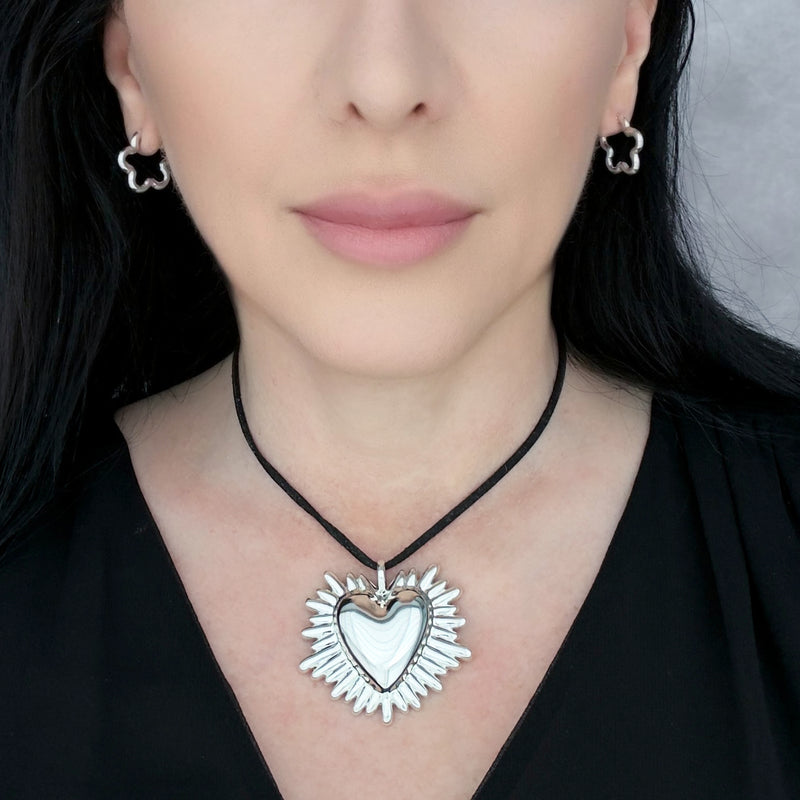 sacred heart Mexican silver pendant