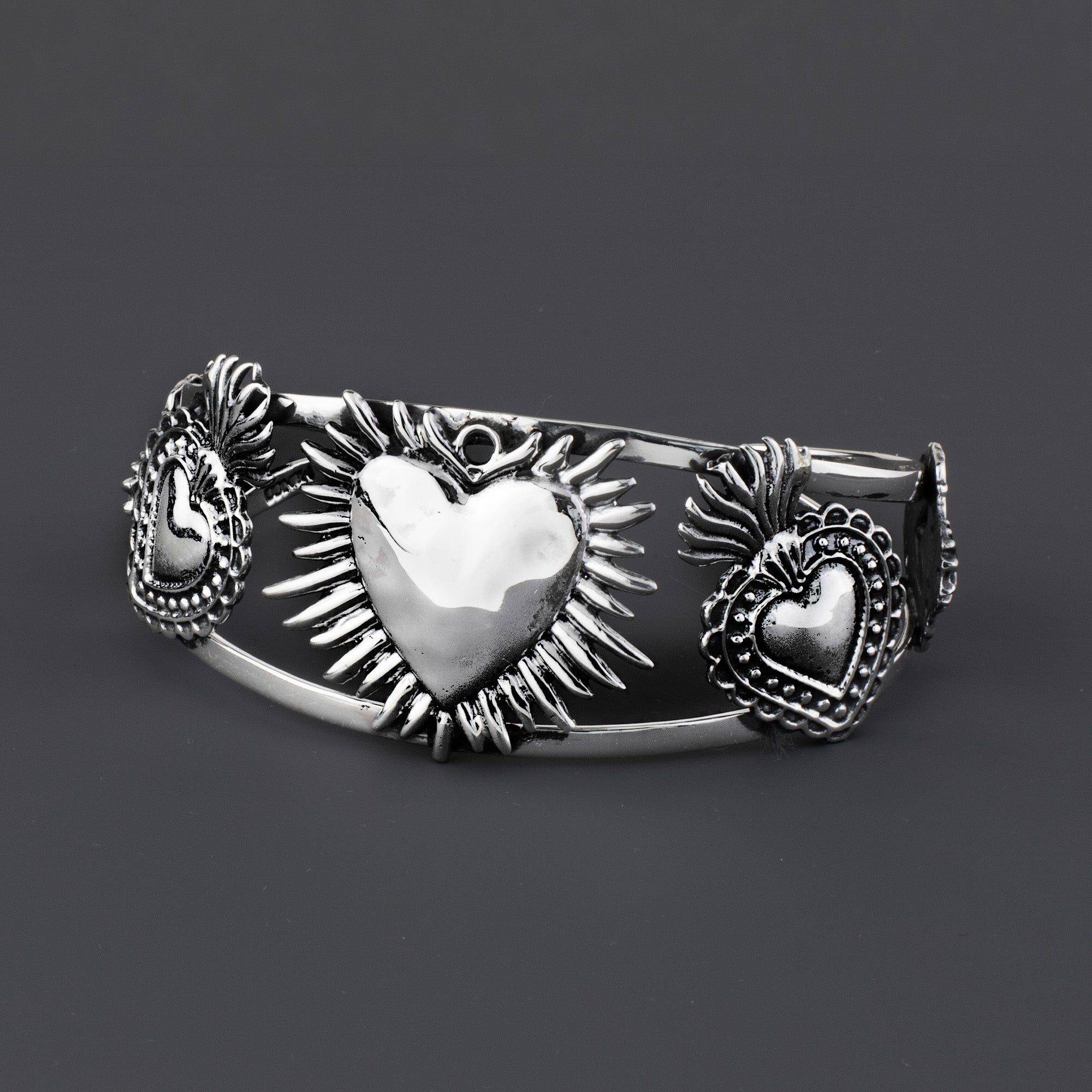 Sacred Hearts Mexican Sterling Silver Cuff Bracelet - Reveka Rose