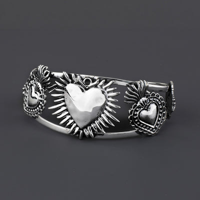 Sacred Hearts Mexican Sterling Silver Cuff Bracelet - Reveka Rose