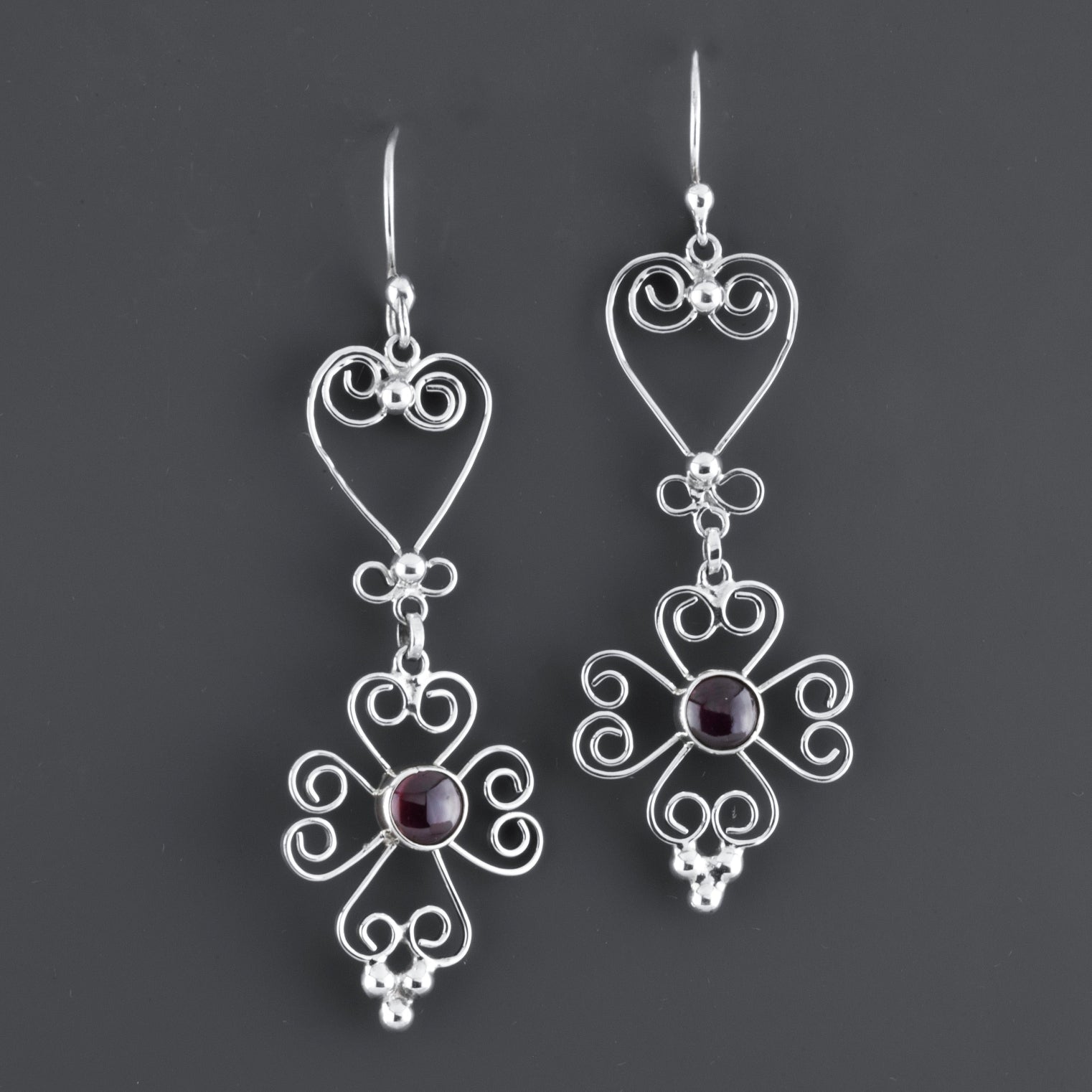 scroll long sterling silver dangle earrings