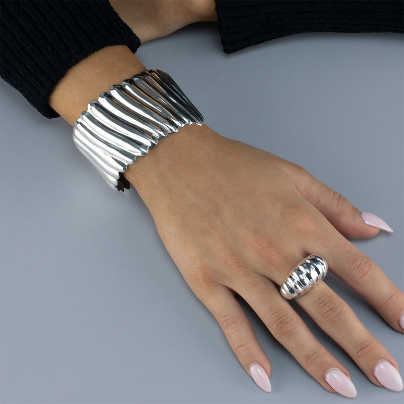 wide sterling silver sculpted cuff bracelet