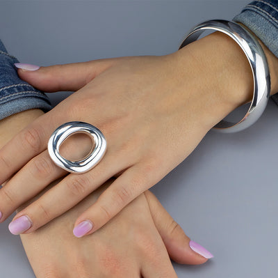 Sterling Silver Half Round Bangle Bracelet
