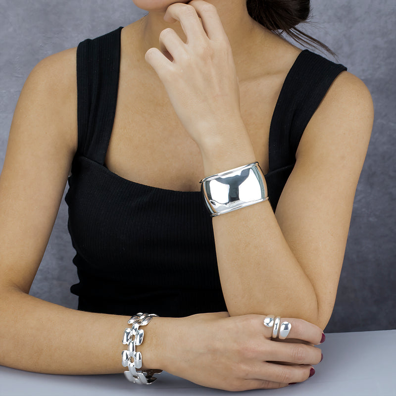 wide rimmed sterling silver cuff bracelet
