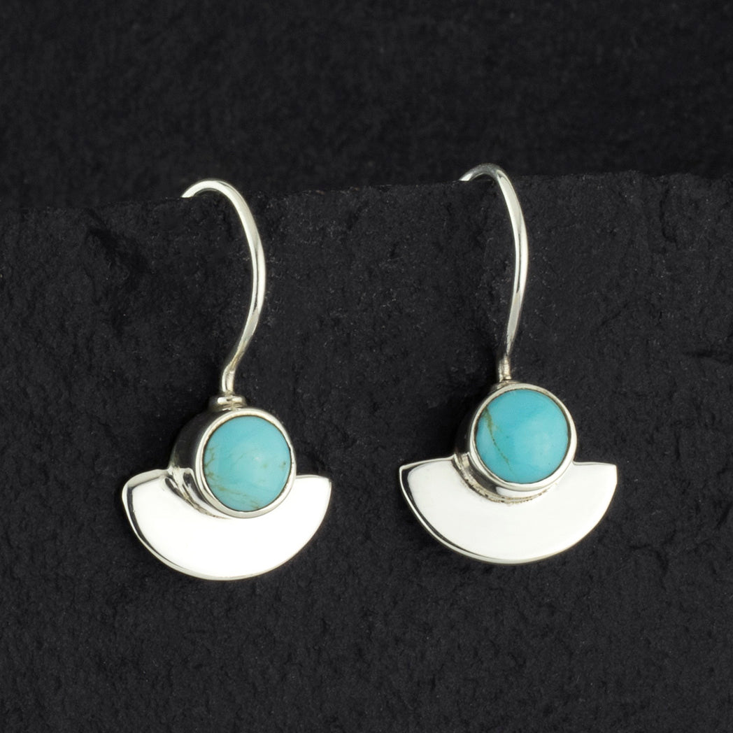 short sterling silver and turquoise fan drop earrings