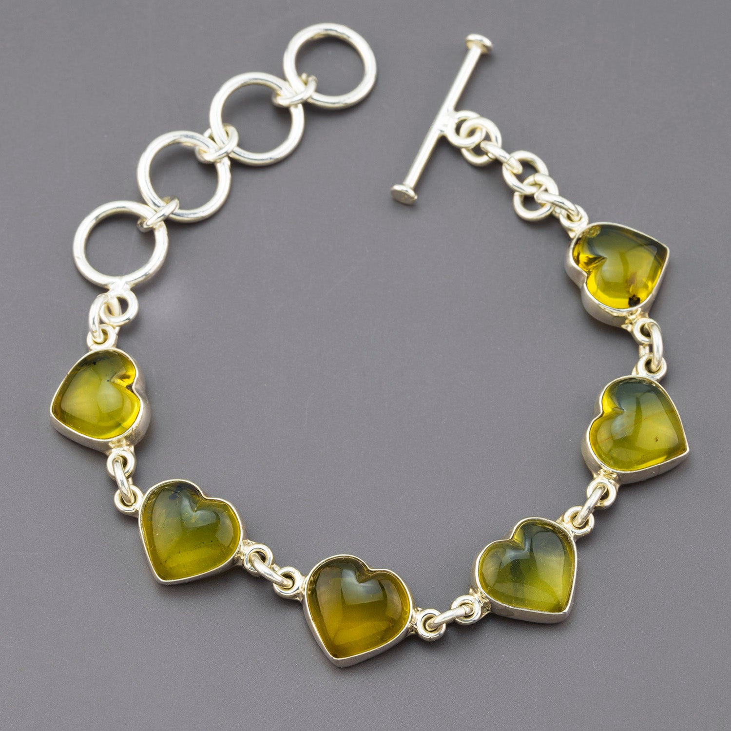 silver amber heart bracelet