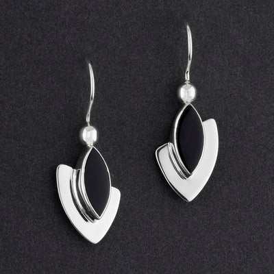 silver and black onyx stone drop earrings