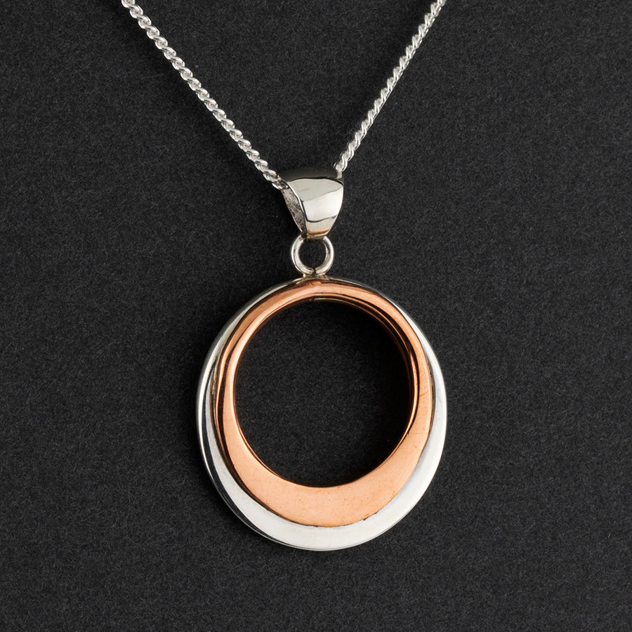 silver and copper circles pendant necklace