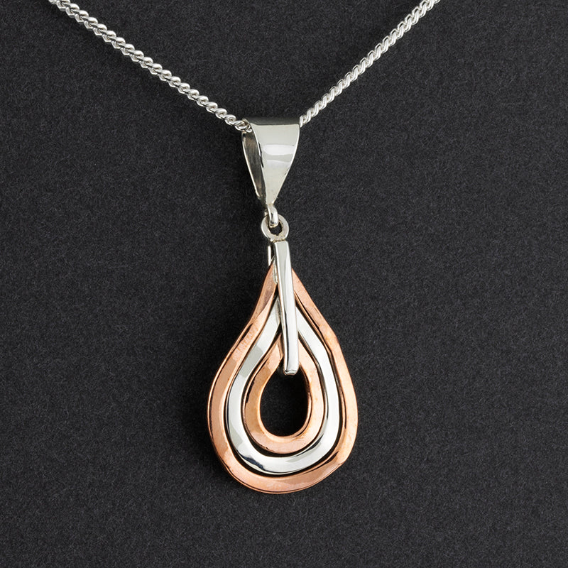 silver and copper teardrop pendant necklace