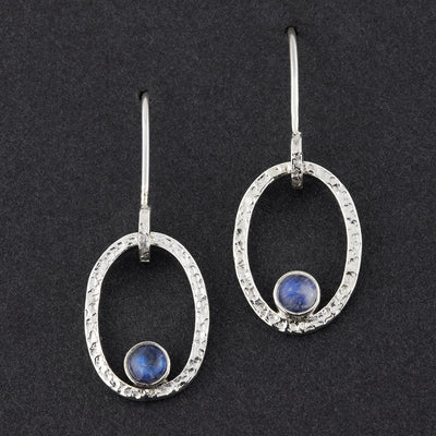 silver and moonstone open oval drop earrings
