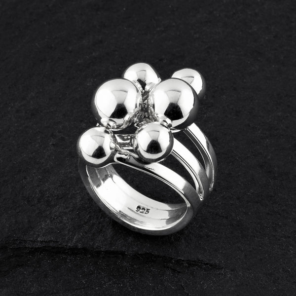 Sterling Silver Multi Ball Cluster Statement Ring - Reveka Rose