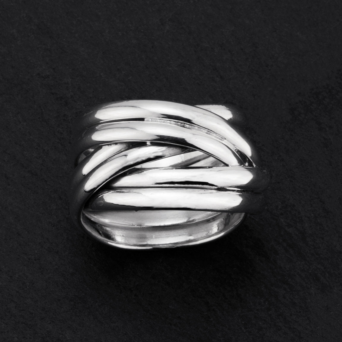 silver braids of elegance wide band ring