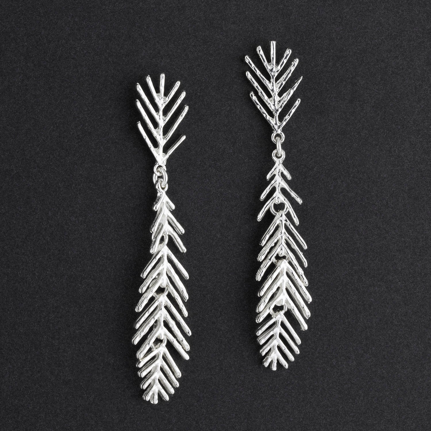 silver fern long dangle earrings