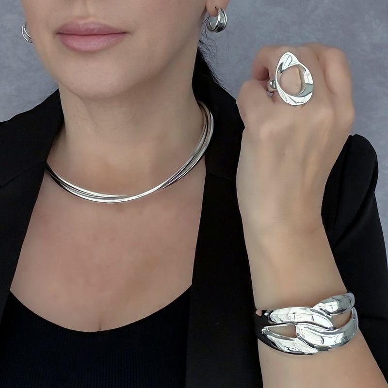 runway curve sterling silver statement ring