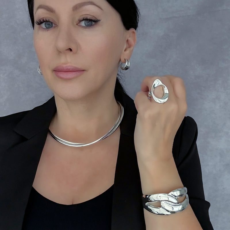 power curve chunky silver cuff bracelet