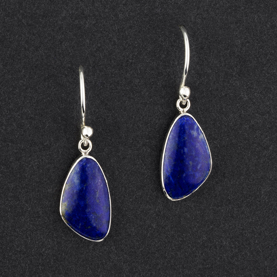 simple genuine lapis lazuli silver drop earrings