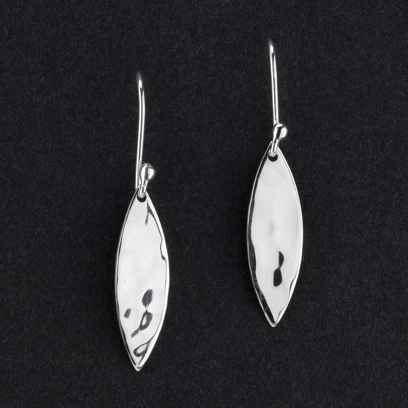 simple hammered silver marquise dangle earrings