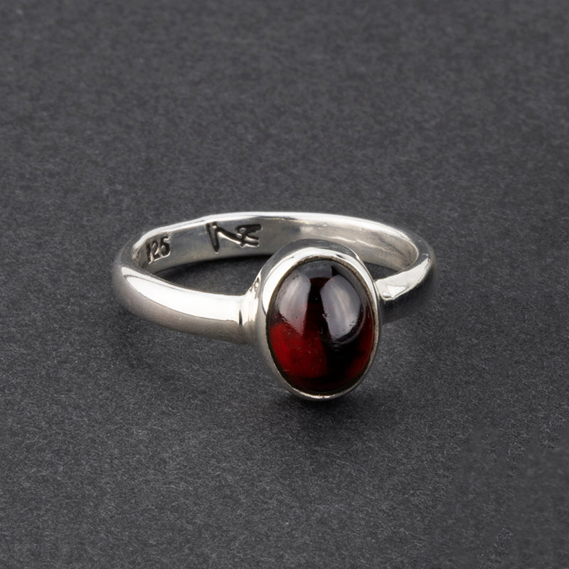 simple oval sterling silver garnet ring