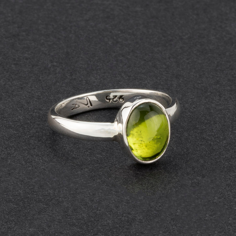 simple oval sterling silver peridot ring
