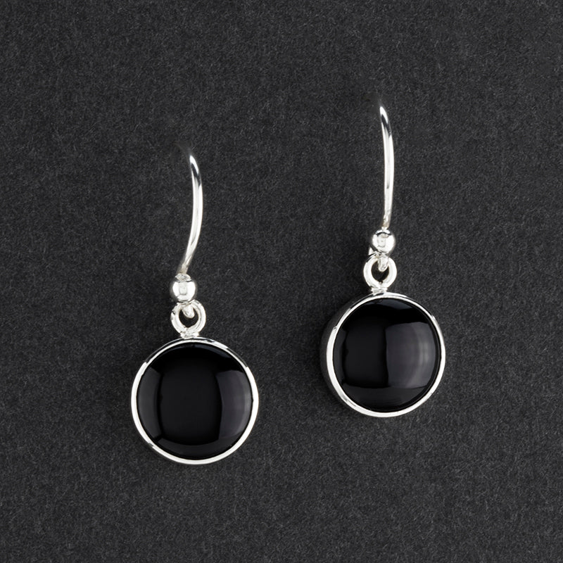 simple round black obsidian drop earrings
